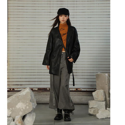 韩系简约长款皮衣外套-纪念日百货门店同款166743111 商品图3