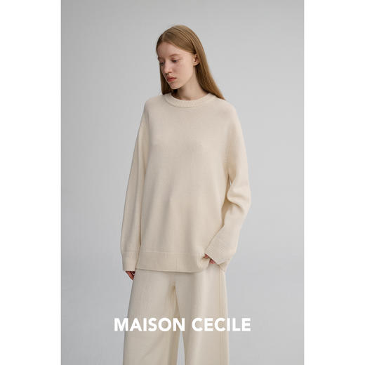 MAISON CECILE 两色|软糯高克重羊绒羊毛圆领松弛慵懒风针织毛衣 商品图1
