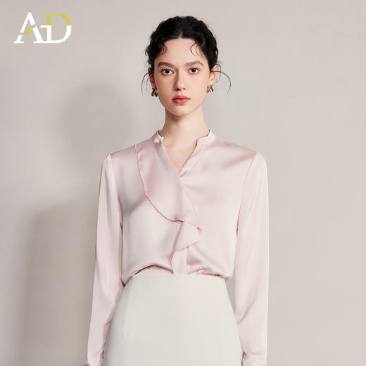 AD2025新款法式气质荷叶边长袖衬衫女高级感通勤职业装面试工作服 商品图0