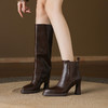 【预售7天】真皮尖头粗跟高跟显瘦靴女新款两穿可拆管加绒长筒靴短靴单靴LD&7448 商品缩略图0