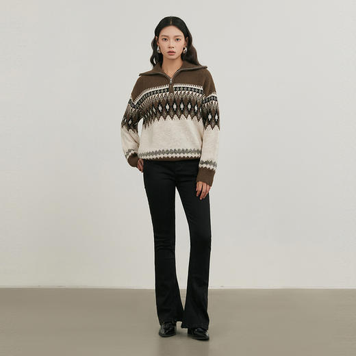 NEELLY纳俪商场同款冬季新款polo领条纹针织衫女软糯百搭短款毛衣N25114A04569 商品图2