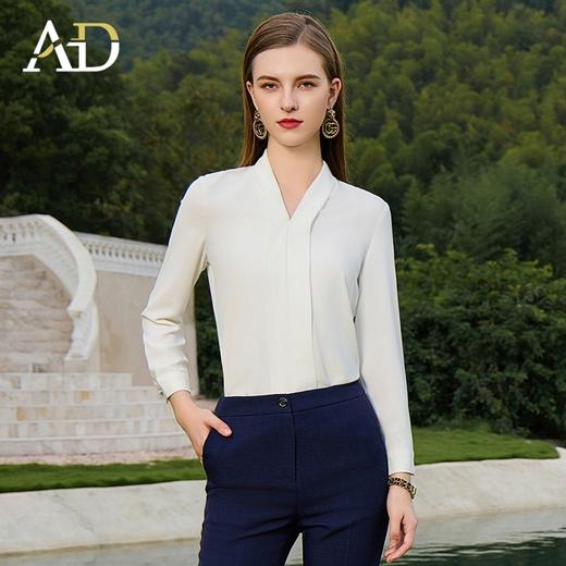 AD高端白色衬衫女秋季2023年新款时尚洋气修身高级感雪纺长袖衬衣 商品图3