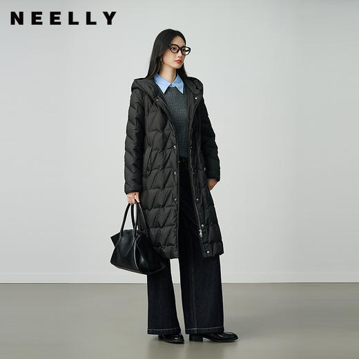 NEELLY纳俪商场同款冬新款简约随性长款羽绒服女90白鸭绒保暖外套N25104L04417 商品图0