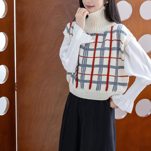 苏苏姐家斜领格致马甲手工diy棒针编织毛衣羊毛线团材料包 商品图2