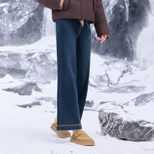 半身缘女裤 秋冬复古时尚宽松显高显瘦喇叭牛仔裤254102U10120068 商品图3