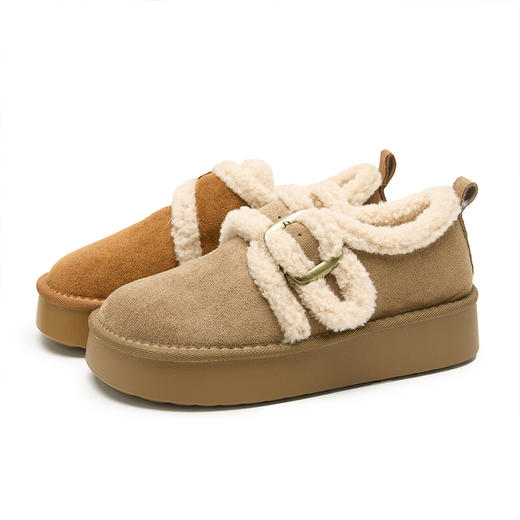 西遇加绒勃肯鞋女新款秋冬复古外穿毛毛鞋一脚蹬厚底雪地靴V2257295 商品图4