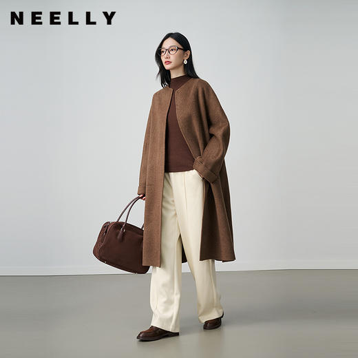 NEELLY纳俪商场同款冬新款时尚围巾毛呢大衣女中长款优雅百搭外套N25104N04418 商品图0