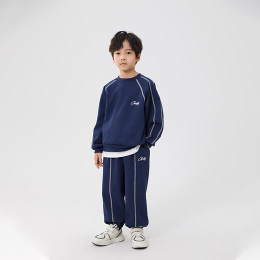 茶稚 儿童加绒卫衣裤套装 男女童套装 螺纹圆领 松紧腰围  穿脱轻松；内里加绒 暖暖软软；A类标准 商品图2