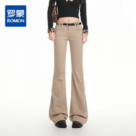 罗蒙秋冬女士牛仔裤美式低腰卡其色微喇显瘦百搭阔腿显瘦修身微喇长裤