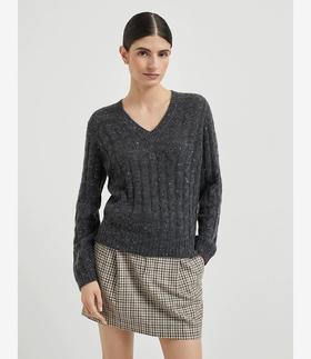 BC渐变钉珠V领毛衣