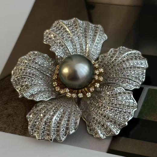 甄珠贝 chao奢华大溪地胸针 约14mm ji光面无瑕 秋冬配大衣chao赞的 商品图4