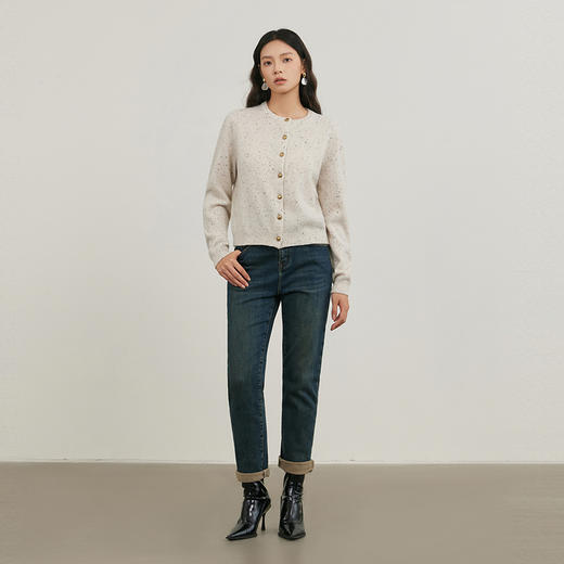 NEELLY纳俪商场同款冬季新款休闲牛仔锥形裤女保暖显瘦修身小脚裤N25114H04572 商品图2