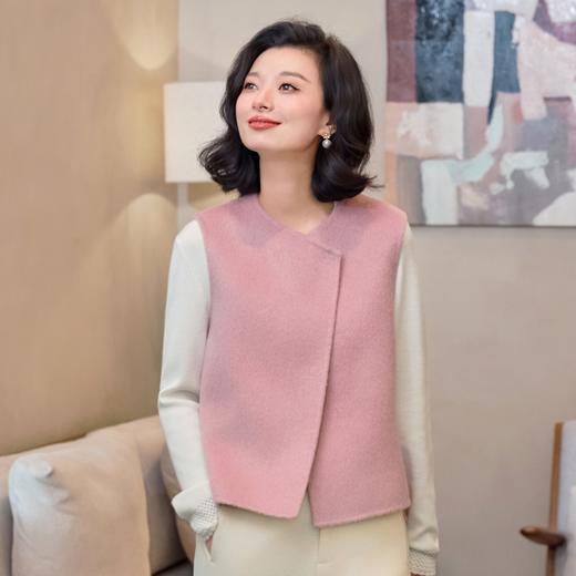 西子/云绒异色羊毛呢双面穿斜襟紫杏色马甲/MJTJ377 商品图5