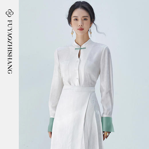 FUYAO扶摇 文艺国风白衬衫小立领刺绣上衣打底衬衫女2025秋季新款 商品图0