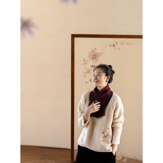 牧衣游原创 棉羊毛毛呢卫衣女手工刺绣细腻保暖舒适百搭上衣 泊野 商品图1