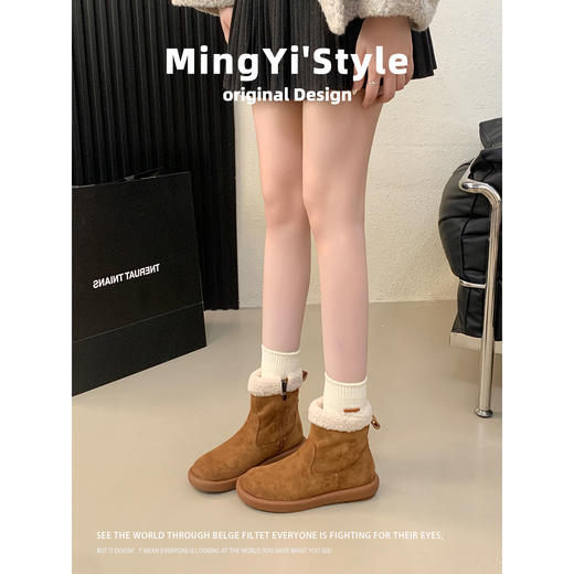 雪地靴皮毛一体2025新款冬季绒面短靴女加绒厚底马丁靴保暖棉鞋 商品图1