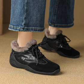 【预售5天】超软羊皮加厚羊羔毛保暖，系带小皮鞋皮深口毛毛单鞋SSS&S9162M