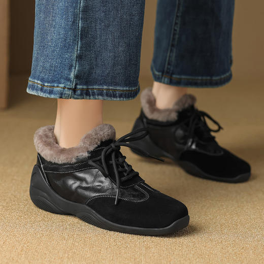 【预售5天】超软羊皮加厚羊羔毛保暖，系带小皮鞋皮深口毛毛单鞋SSS&S9162M 商品图0