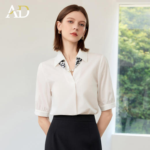AD白色领结气质极简衬衫女2025新款休闲百搭通勤OL职业上班短袖 商品图3