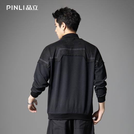 PINLI品立2025秋季新款男士落肩拼料半高领套头卫衣潮B253109050 商品图2