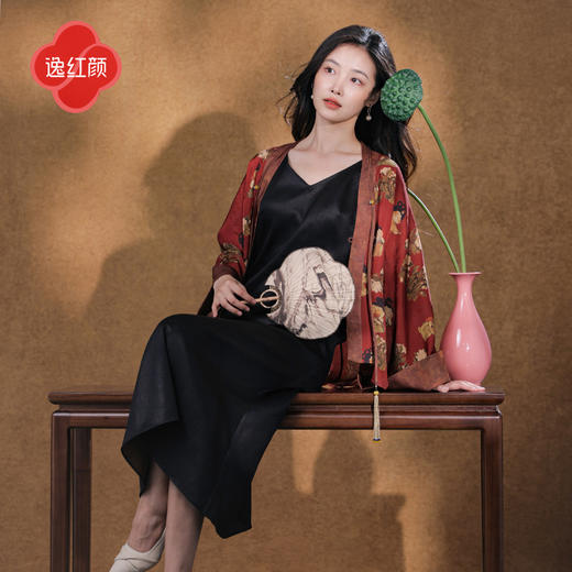 逸红颜珮玲2025早秋新款宋制褙子改良宽松簪花仕女图新中式外套女 商品图2