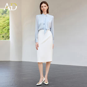 AD蓝色衬衫女夏季薄款轻熟风上衣短袖职场正式场合女士衬衣套装裙