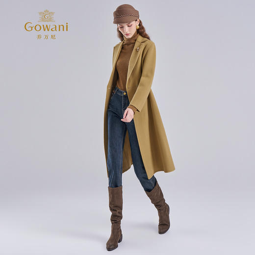 乔万尼重磅绵羊毛羊绒大衣西装领收腰设计外套EF4A223 商品图3