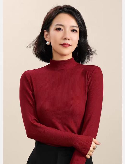 含桑蚕丝保暖发热磨毛螺纹半高领打底衫 商品图3