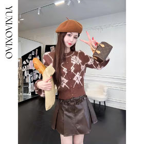 余潇潇【玫瑰可露丽】时尚绵羊毛羊驼毛混纺提花小波浪圆领羊毛开衫