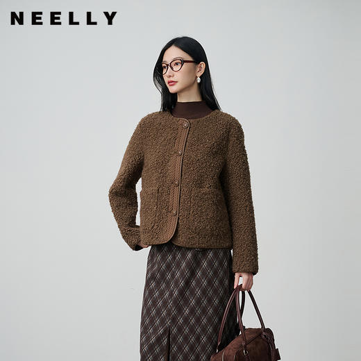 NEELLY纳俪商场同款冬新款复古百搭氛围感上衣女保暖百搭短款外套N25104C03307 商品图0
