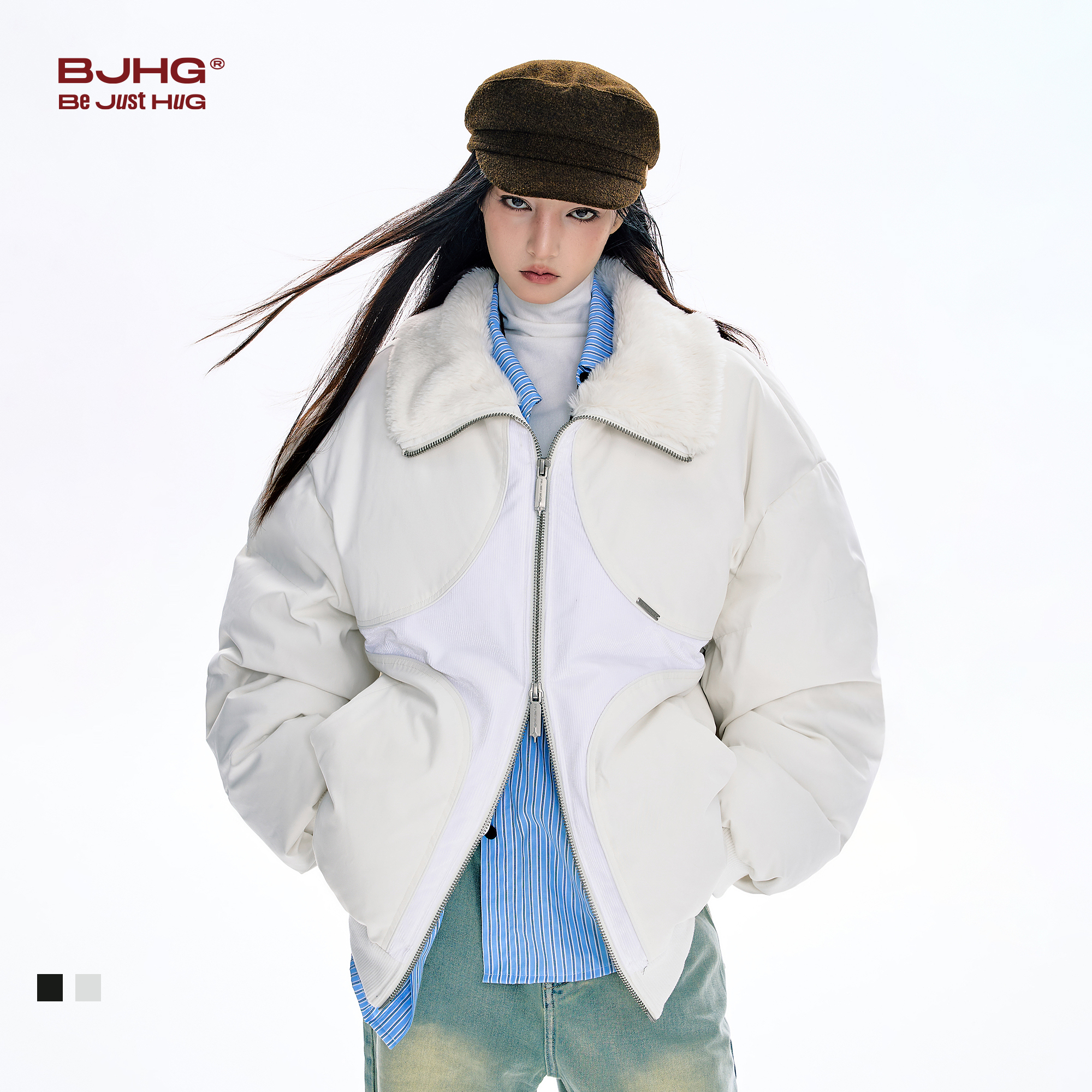 BJHG不计后果羽绒服男款冬季新款加厚外套情侣灯芯绒翻领防寒服女