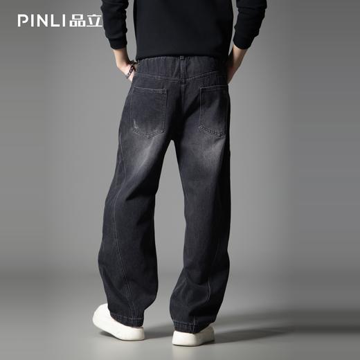 PINLI品立春季新款美式洗水破洞牛仔裤男士宽松直筒休闲长裤GD253116137 商品图2