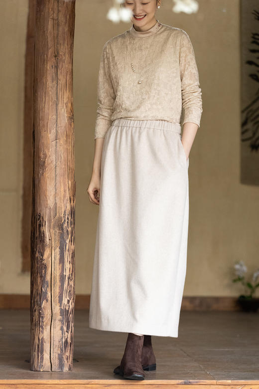 牧衣游原创 羊毛羊绒混纺毛呢半裙冬保暖厚实百搭直筒半身裙 壹素 商品图5