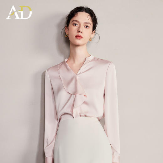 AD2025新款法式气质荷叶边长袖衬衫女高级感通勤职业装面试工作服 商品图3