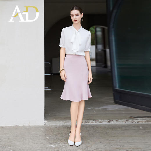 AD时尚减龄雪纺短袖女2024新款白色衬衫气质上衣职业装工装套装 商品图2