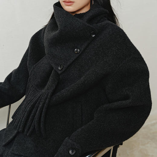 NEELLY纳俪商场同款冬季新款时尚围巾领短款双面呢大衣女百搭外套N25103N01067 商品图2