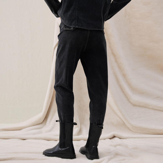 谜底牛仔裤九分裤2025冬季新品复古纹理原创印花加厚女254MJ1504 商品图2