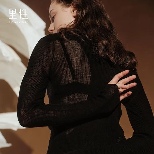 【明星同款】里性 LIVARY MIO 流光 绵羊毛打底衫半领性感微透套头女针织衫上衣 商品图3