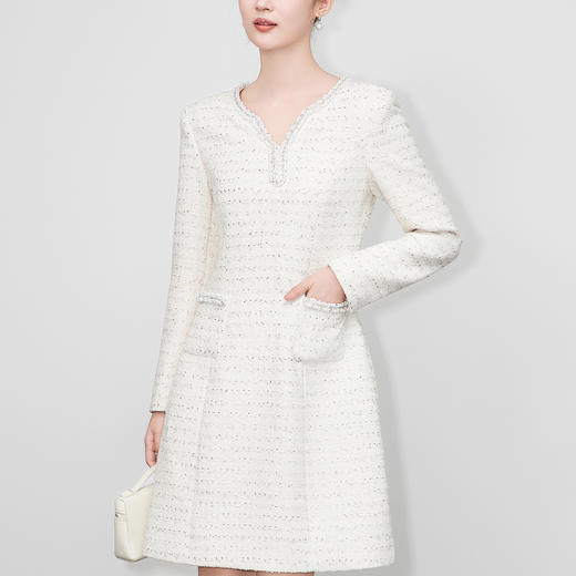 「高货wl」全新升级【铂金会员358/天猫479/差价121】(02133)洛诗琳轻奢小香风连衣裙2025秋冬气质重工粗花呢显瘦A字裙 商品图0