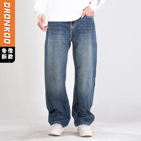 DRONKOO 2025 半松紧腰表袋棕皮标底磨毛中厚牛仔长裤