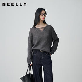 NEELLY纳俪商场同款冬季新款时尚百搭镂空针织衫女宽松休闲上衣N25104A07707