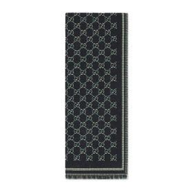 GUCCI 古驰 男士GG羊毛提花围巾 黑色 836264 4G386 1066