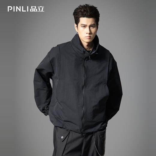 PINLI品立2025秋季新款男士宽松可翻高领纯色休闲梭织茄克外套潮GD253104150 商品图2