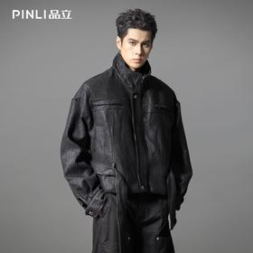 PINLI品立2025秋季新款男士宽松短款翻领梭织茄克机车型男外套潮GD253104156