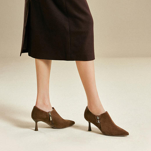 【静音系列】千百度细高跟时装靴女踝靴水钻扣饰短靴A25471666 商品图2