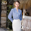 AD法式轻熟风上衣女V领设计感蓝色衬衫气质女神范白领衬衣职业装 商品缩略图3