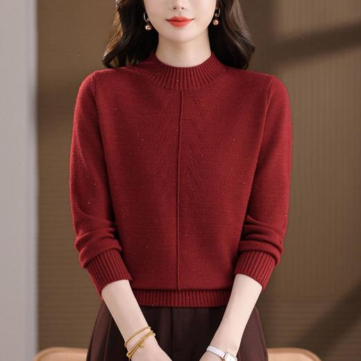 半高领针织毛衣，暗纹提花显瘦内搭打底衫CC-103-82511 商品图1