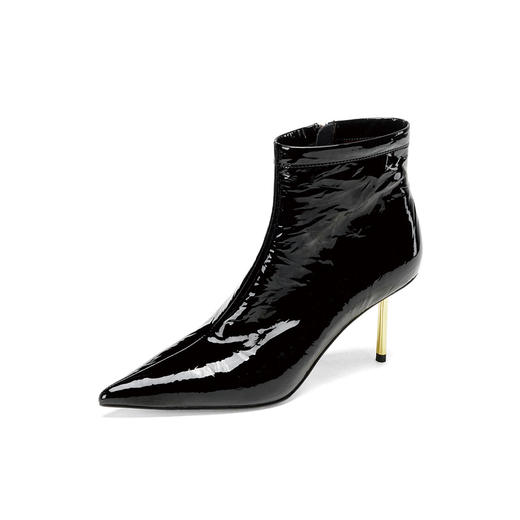 Westory2025年冬季尖头高跟简约抓邹软牛漆皮百搭短靴S25DS86221 商品图8