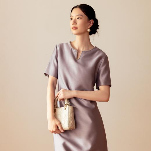 西子/【雾紫千金】高级轻奢丝毛小香风紫色连衣裙/CQTJ333 商品图2
