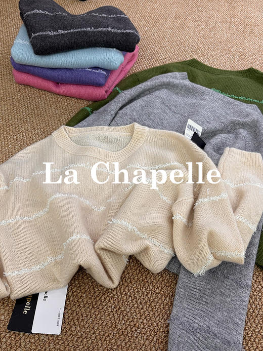 会员福利【山羊绒+羊驼毛】拉夏贝尔/La Chapelle韩系甜美~绵羊毛慵懒条纹宽松圆领针织毛衣 商品图4